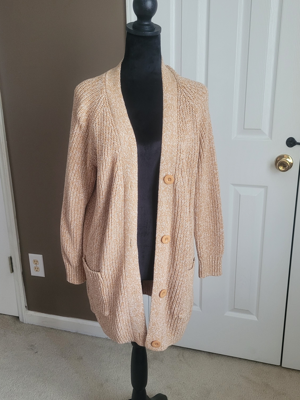 Woman Within Tan Button-Front Open Cardigan